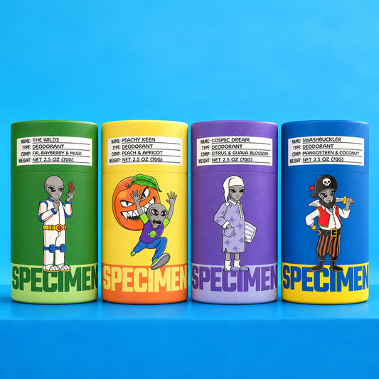 Specimen Zogblatt's Signatures four-pack: The Wilds, Peachy Keen, Cosmic Dream and Swashbuckler natural deodorants