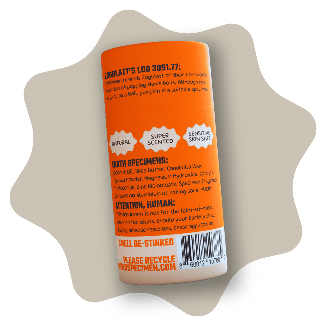 Specimen natural deodorant Plant-based, all-natural deodorant with plastic-free packaging for an eco-friendly and refreshing underarm experience Pumpkin Spice Back