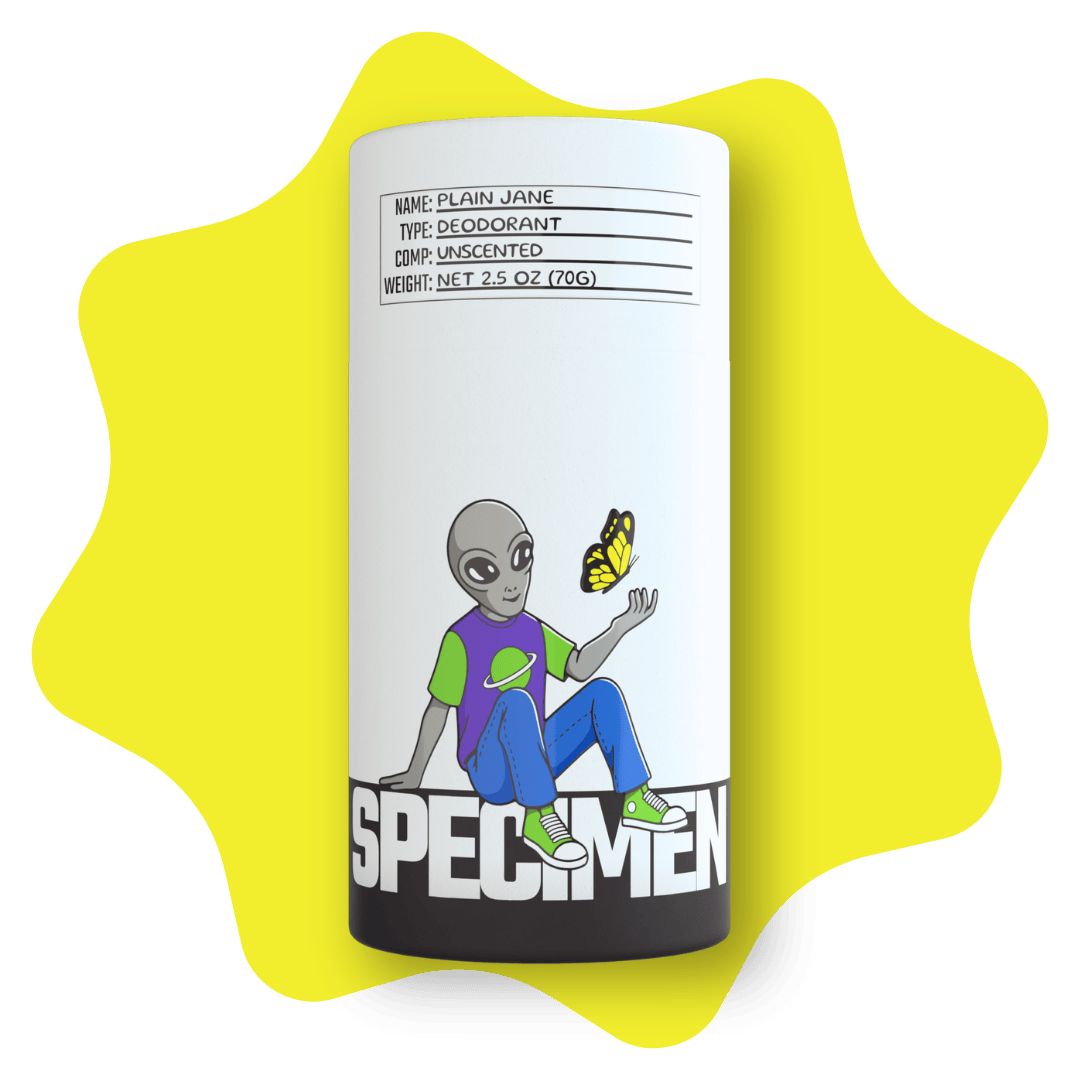 Specimen Plant-based, all-natural deodorant with plastic-free packaging for an eco-friendly and refreshing underarm experience Plain Jane Unscented